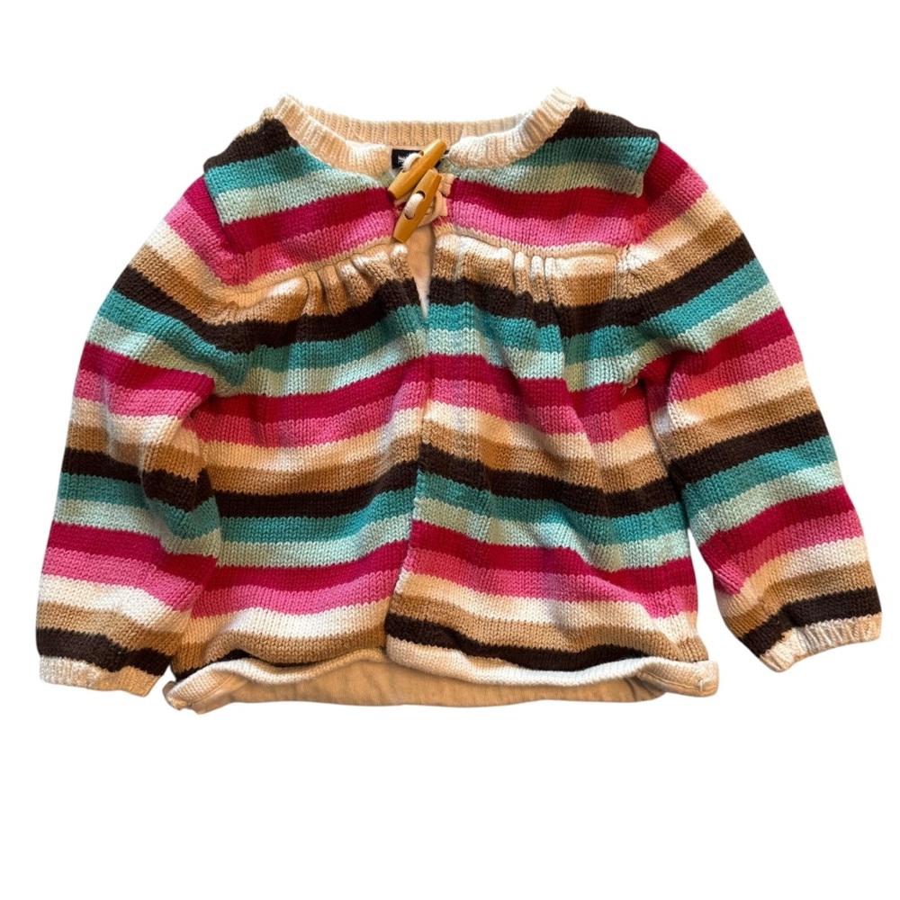 BABY GAP girls 18-24 months Striped Multicolor Cardigan with wooden toggle clasp